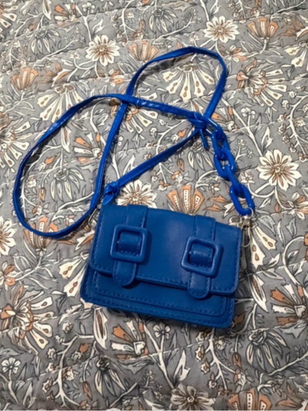 Blue Mini Crossbody Bag with Buckle Detail